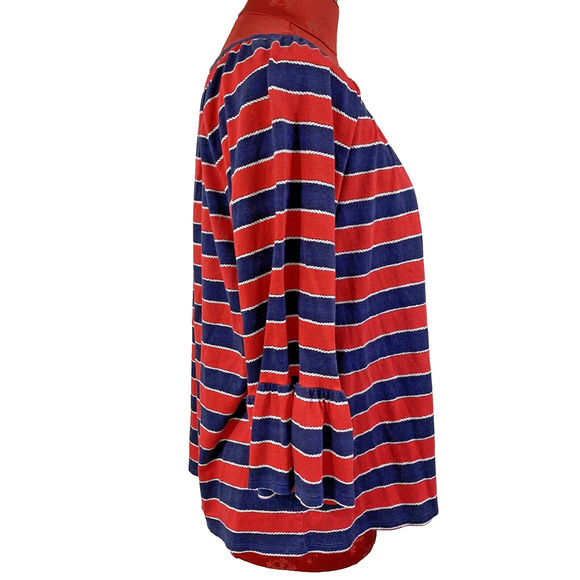 Michael Kors Popover Top Size L Red & Navy Blue Stripes Casual 3/4-Sleeve Chic - Picture 6 of 9